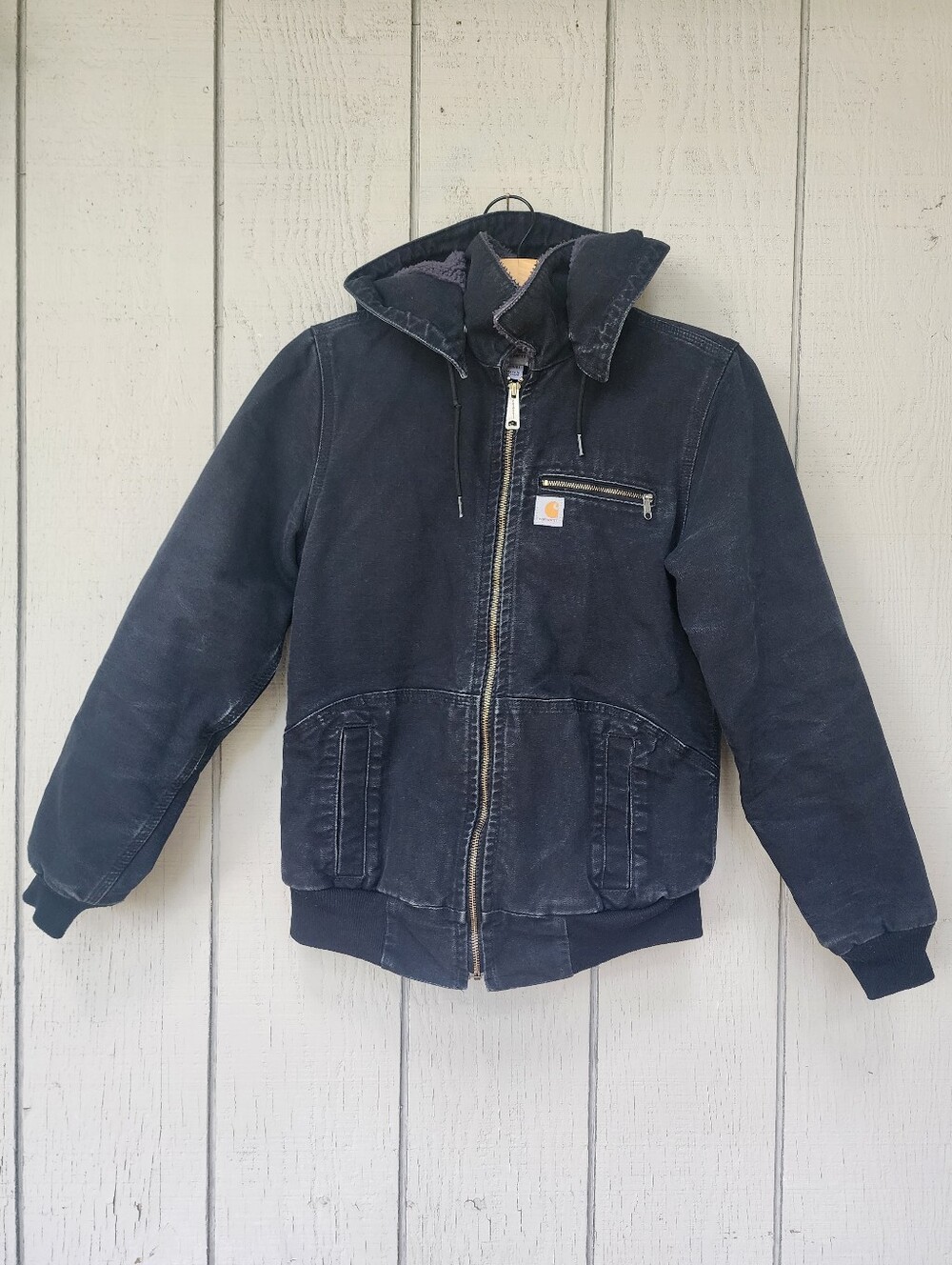 Carhartt Weathered Wildwood Sherpa Lined Hooded Jacket Black Sz Small